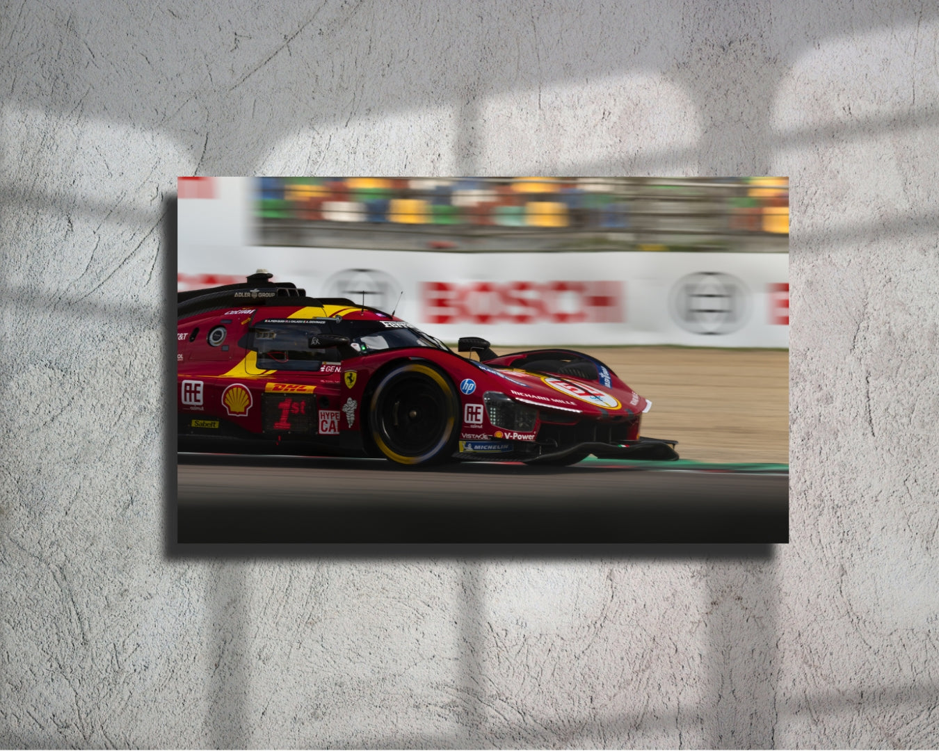 Ferrari 499P exiting Villeneuve Turn during the 6 Hours of Imola endurance race, printed on Chromaluxe aluminum.